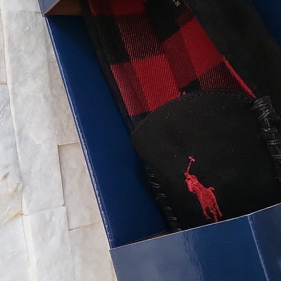 polo ralph lauren womens slippers big pony logo Size 6 9 Black - Picture 2 of 4